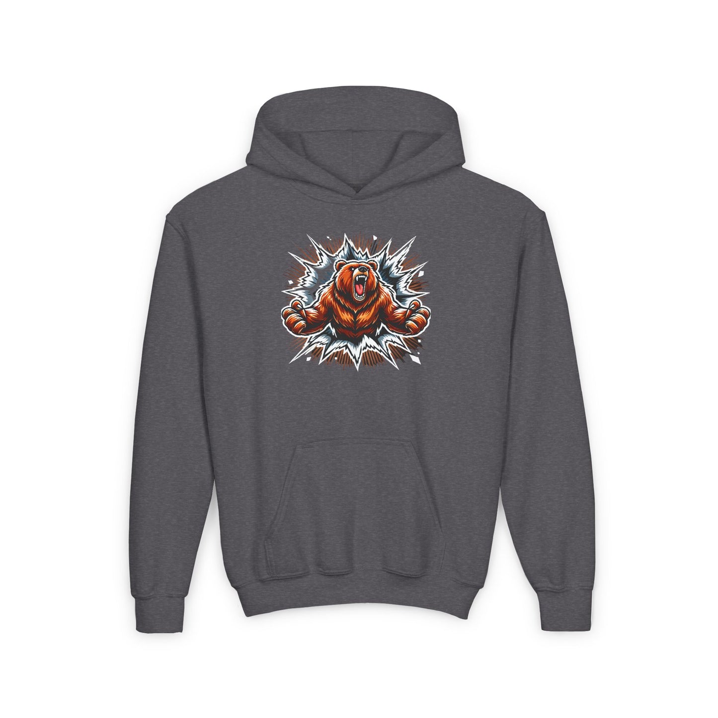 Bear Burst Youth Hoodie - Fierce Grizzly Bear Design