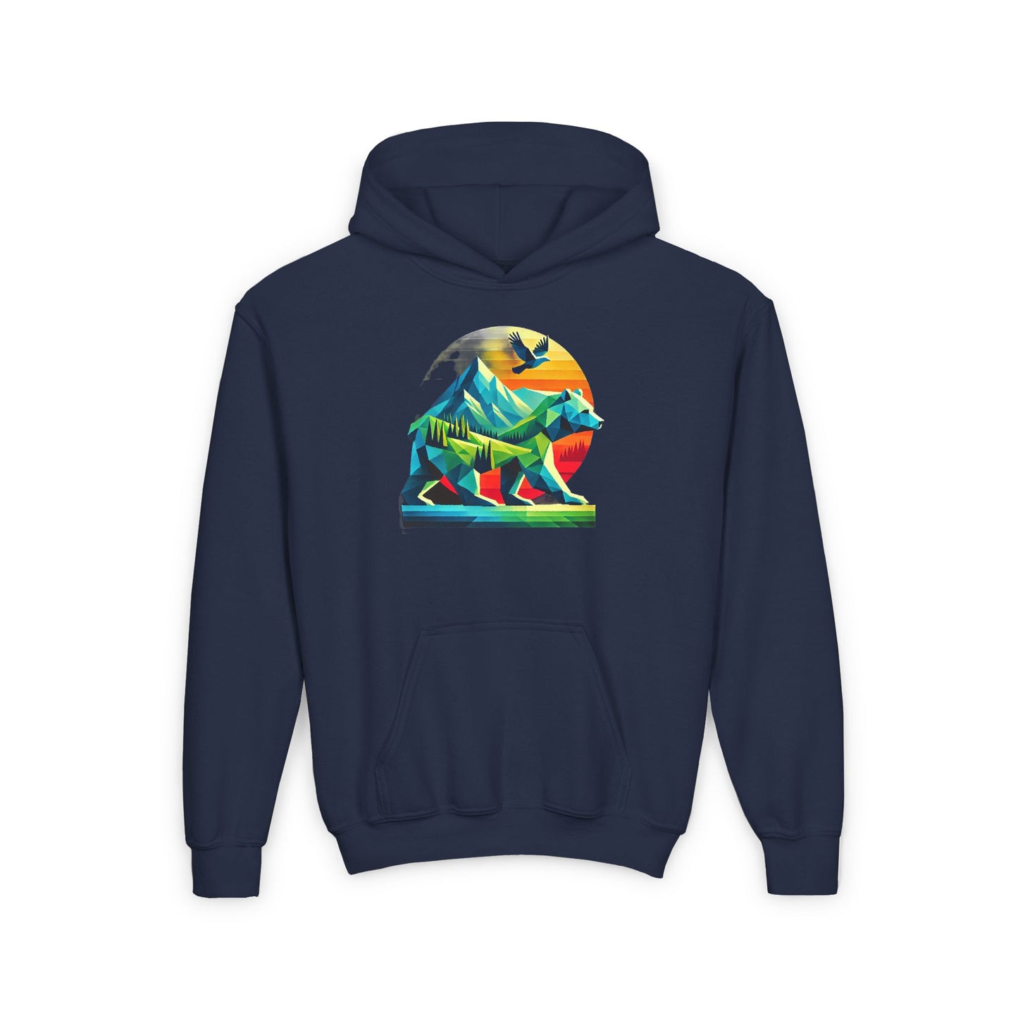 Bear Silhouette Hoodie - Alpine Low-Poly Style Art